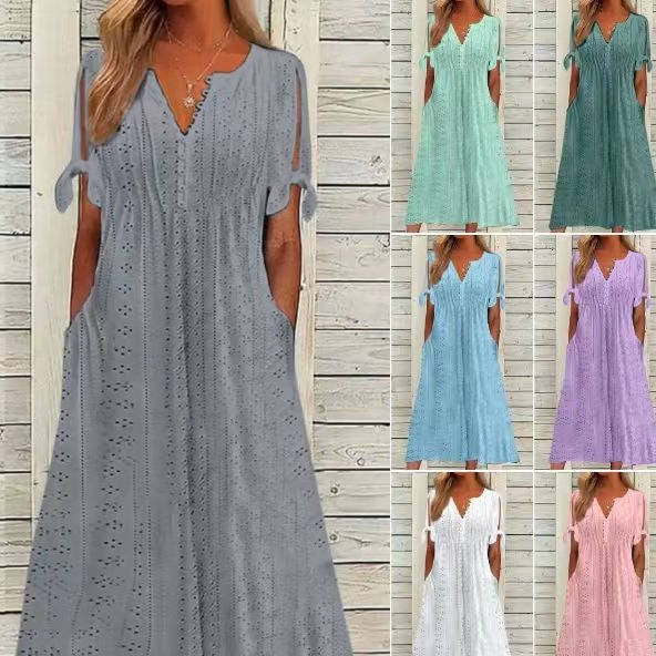 Casual Loose High Waist Embroidered Dress
