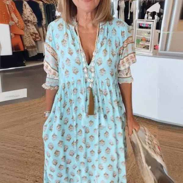 Elegant V-Neck Floral Dress