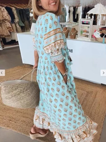 Elegant V-Neck Floral Dress
