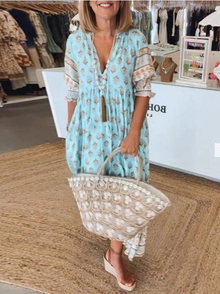 Elegant V-Neck Floral Dress