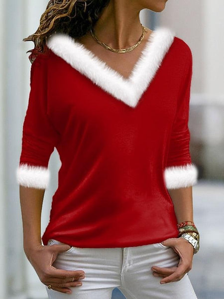 Chic V-Neck Long Sleeve Print Top
