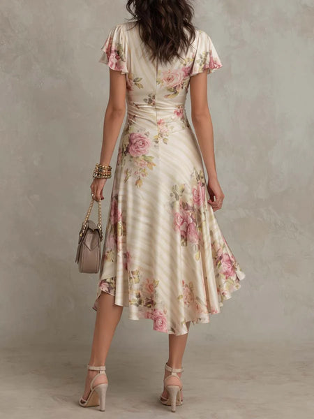 Groovy Floral Print Short Sleeve Midi Dress