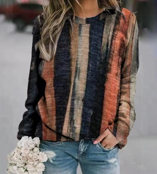 Rendered Print Long Sleeve Crew Neck Sweatshirt Top