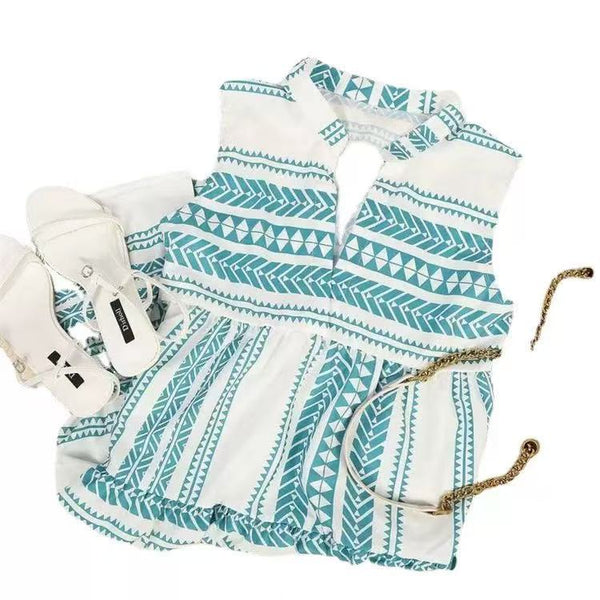 V-neck Geometric Print Sleeveless Dress