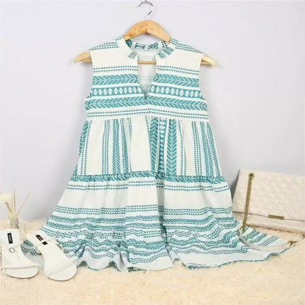 V-neck Geometric Print Sleeveless Dress