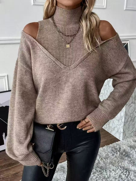 Half-high Collar Off-shoulder Casual Sweater