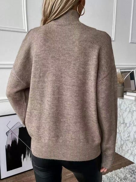 Half-high Collar Off-shoulder Casual Sweater