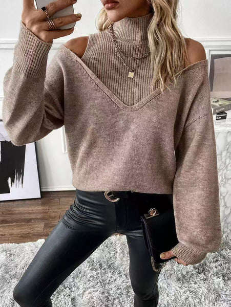 Half-high Collar Off-shoulder Casual Sweater
