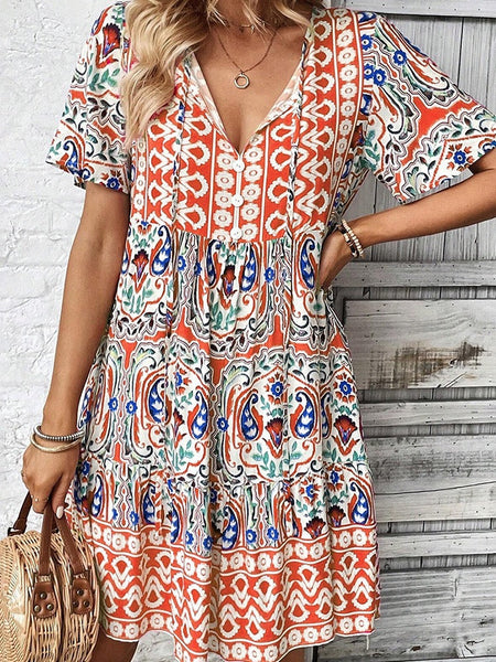 Bohemian V-neck Vacation Casual Dress
