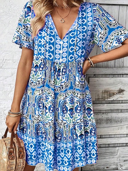 Bohemian V-neck Vacation Casual Dress