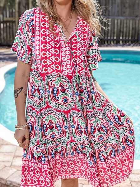 Bohemian V-neck Vacation Casual Dress