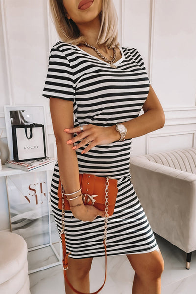 Striped Short Sleeve Midi T Shirt Dress