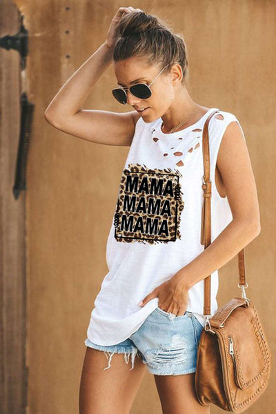 Broken Hole Detail Sleeveless Crew Neck Tank Top