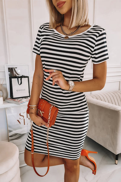 Striped Short Sleeve Midi T Shirt Dress