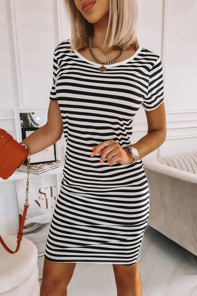Striped Short Sleeve Midi T Shirt Dress