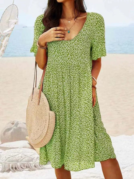 Trendy Print Round Neck Midi Dress