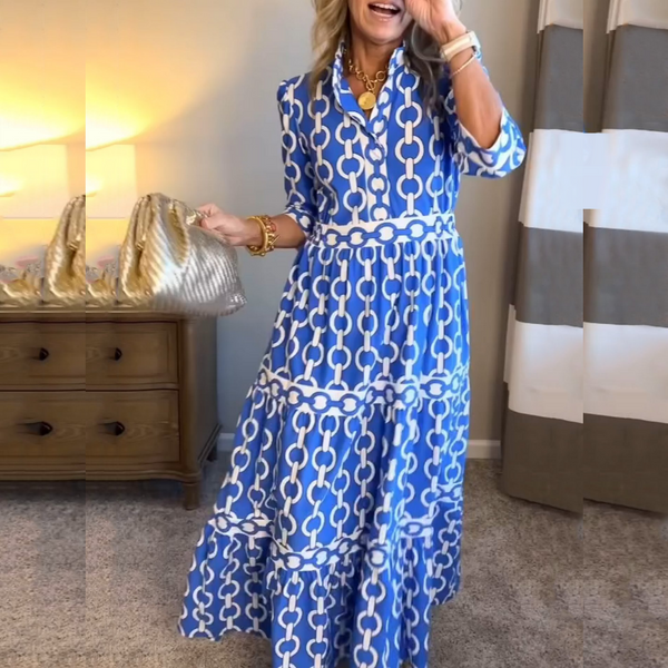 Bohemian Plaid Print Lapel Dress