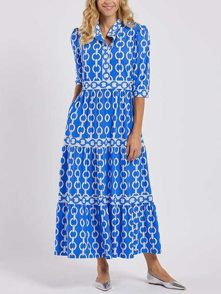 Bohemian Plaid Print Lapel Dress