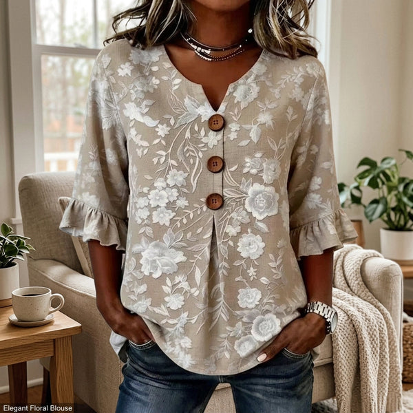 V-neck Printed Bell 3/4 Sleeve Shirt Top