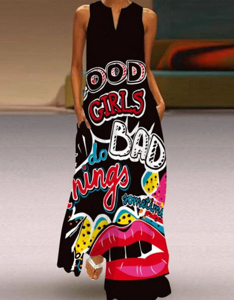 Trendy Red Lip Sleeveless Dress