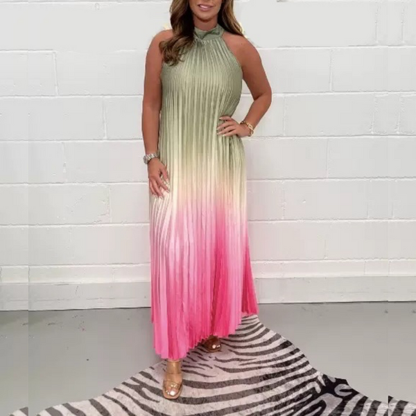 Sleeveless Two-tone Pleated Casual Dress