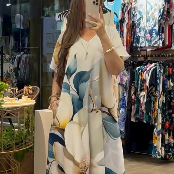 Loose Casual V-Neck Printed Short Sleeve Dresses