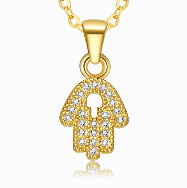 White Stone Hamsa Hand Necklace