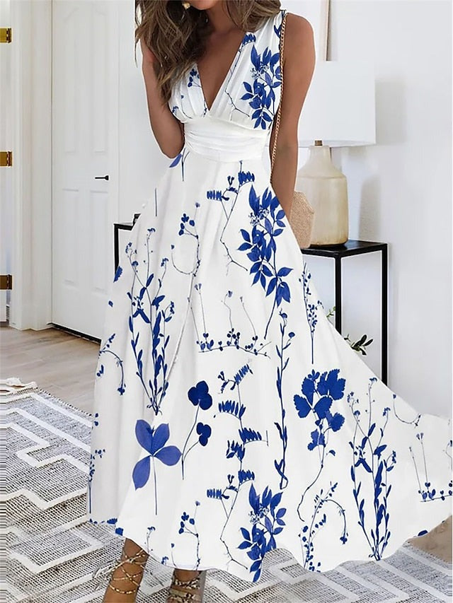 white dress with blue flowers ZAPAKA Women Flower Corset Long Prom Slit Spaghetti Straps Ruched Wedding Party Dress, White Blue Flower / US8 The fabric is comfortable for skin Wedtrend Women White Blue Floral