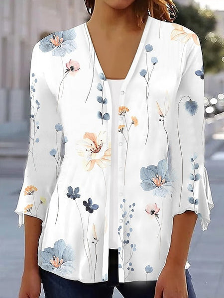White Floral Fake Two Piece Top