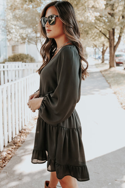 Tiered Ruffle Balloon Sleeve Mini Dress
