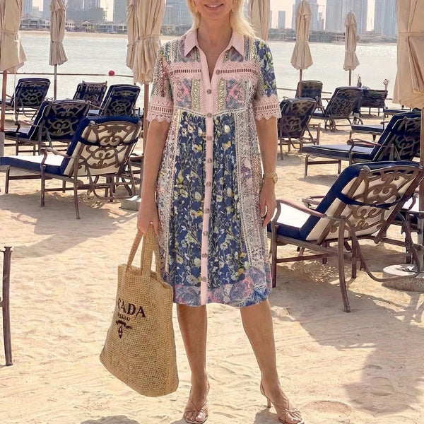 Sweet Short Sleeve Print Mini Dress