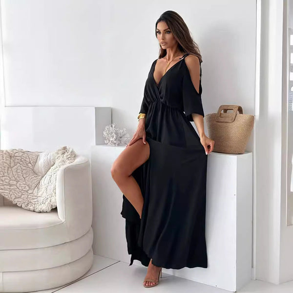 Elegant Sexy V Neck Side Slit Dress