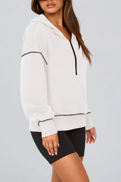 Half Zip Hooded Long Sleeve Cropped Pullover