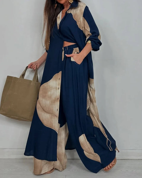 Colorblock Loose Fashionable Casual Two-piece suit