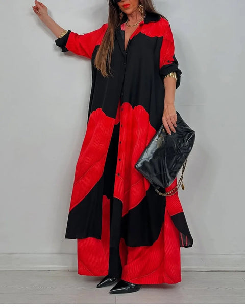 Colorblock Loose Fashionable Casual Two-piece suit