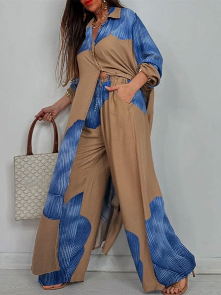 Colorblock Loose Fashionable Casual Two-piece suit