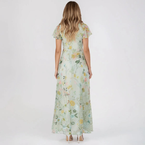 Distinctive V-Neck Short Sleeve Maxi Dress