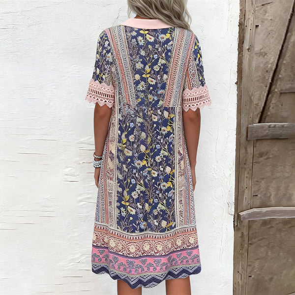 Sweet Short Sleeve Print Mini Dress