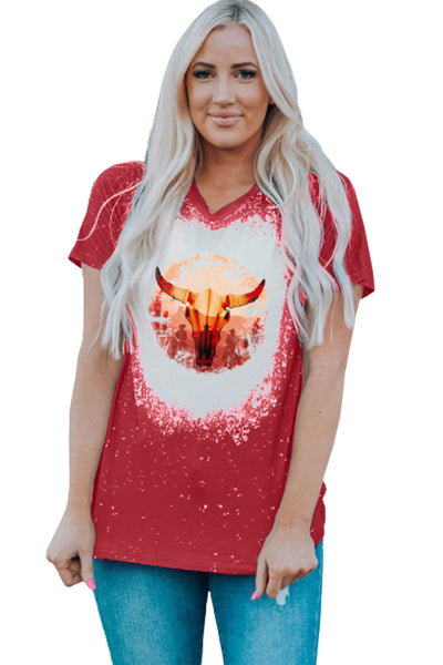 Western Pattern Leopard Letter Print Short Sleeve T-shirt
