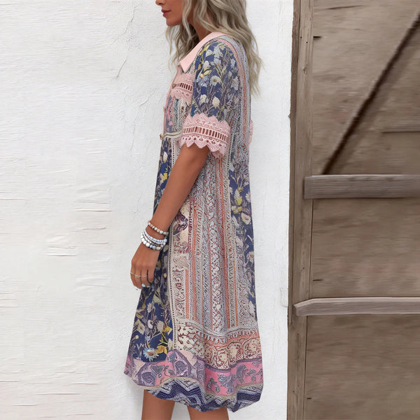 Sweet Short Sleeve Print Mini Dress