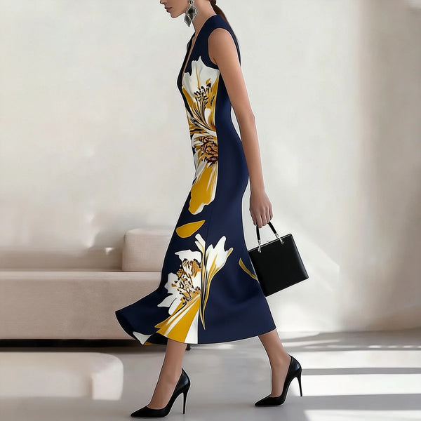 Elegant Floral Print Sleeveless Maxi Dress