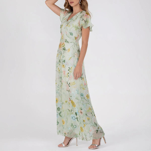 Distinctive V-Neck Short Sleeve Maxi Dress