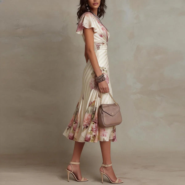Groovy Floral Print Short Sleeve Midi Dress