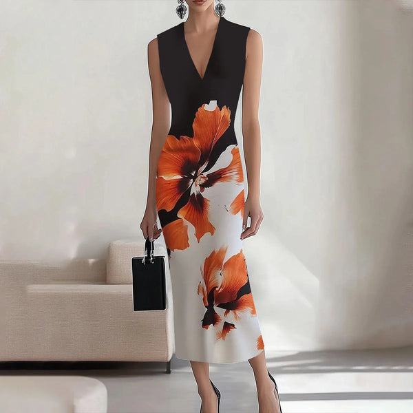 Elegant Floral Print Sleeveless Maxi Dress