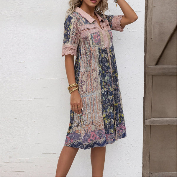 Sweet Short Sleeve Print Mini Dress